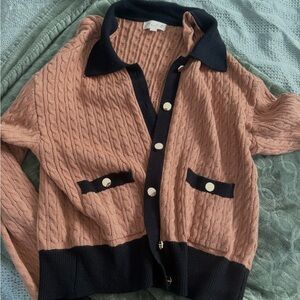 Marled Brown & Black Cable Knit Style Cardigan